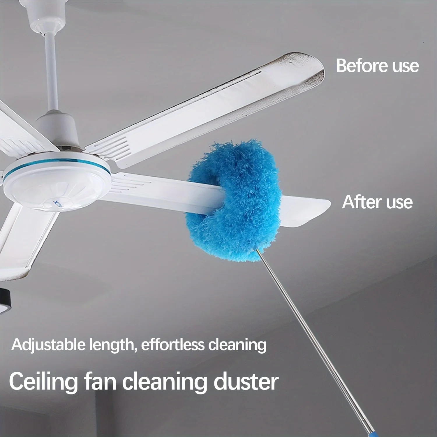 Extendable Microfiber Ceiling Fan Duster with Washable Head, Telescopic Cleaning Duster for High Ceilings, Furniture & Car
