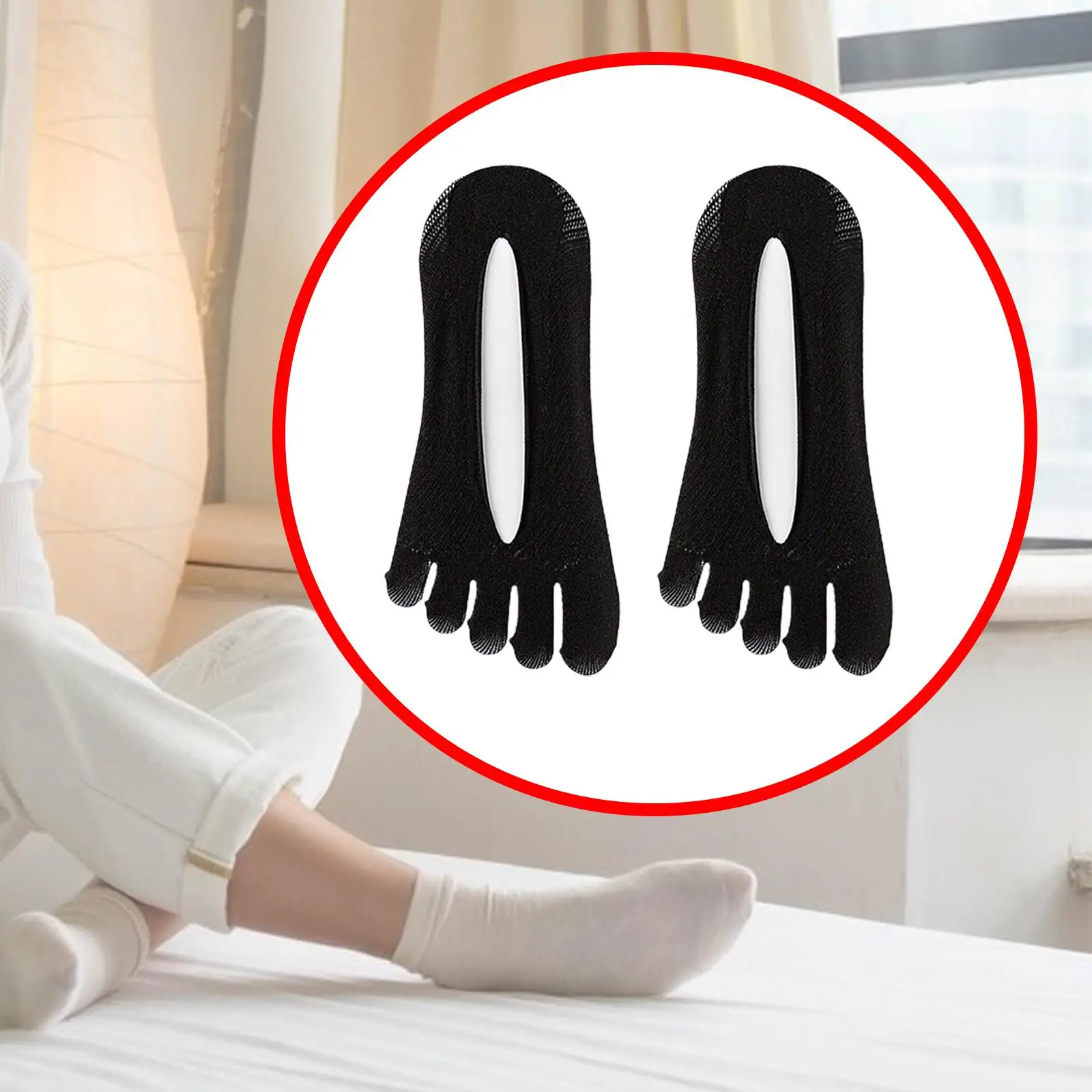 الصيف تنفس خمسة اصبع القدم منفصلة لا تظهر رقيقة الجوارب النساء نونسليب كعب قبضة بطانة للشقق والمتسكعون #3