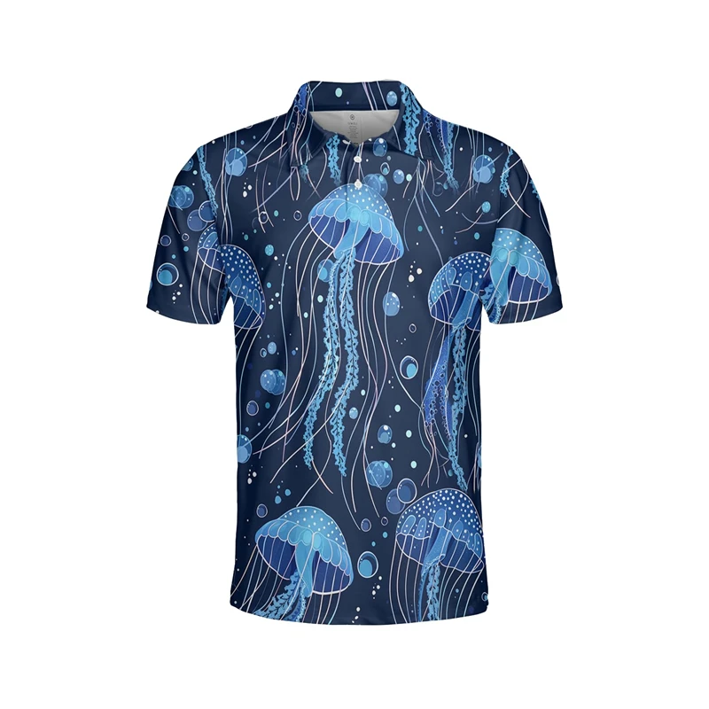 Beautiful Sea Animal Jellyfish 3D Printed Polo Shirts For Men Clothes Ocean Jelly Fish POLO Shirt Hip Hop Male Button Tops Tee