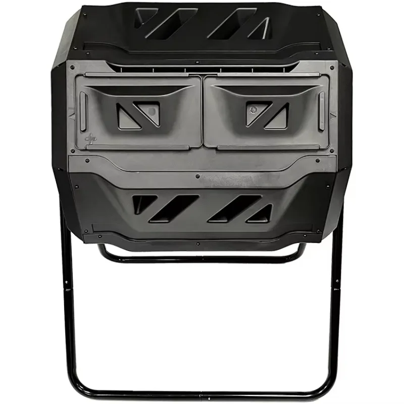 43 Gallon Outdoor Garden Dual Chamber  Rotating Batch Composting Tumbler  Rolling Compost Bin with Black Door