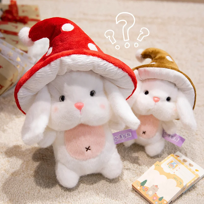 Pluszak Królik Grzybek Kawaii 25-45cm, Uroczy Biały Króliczek z Czerwonym Kapeluszem Grzybkiem, Miękka Maskotka, Prezent dla Dziewczynki