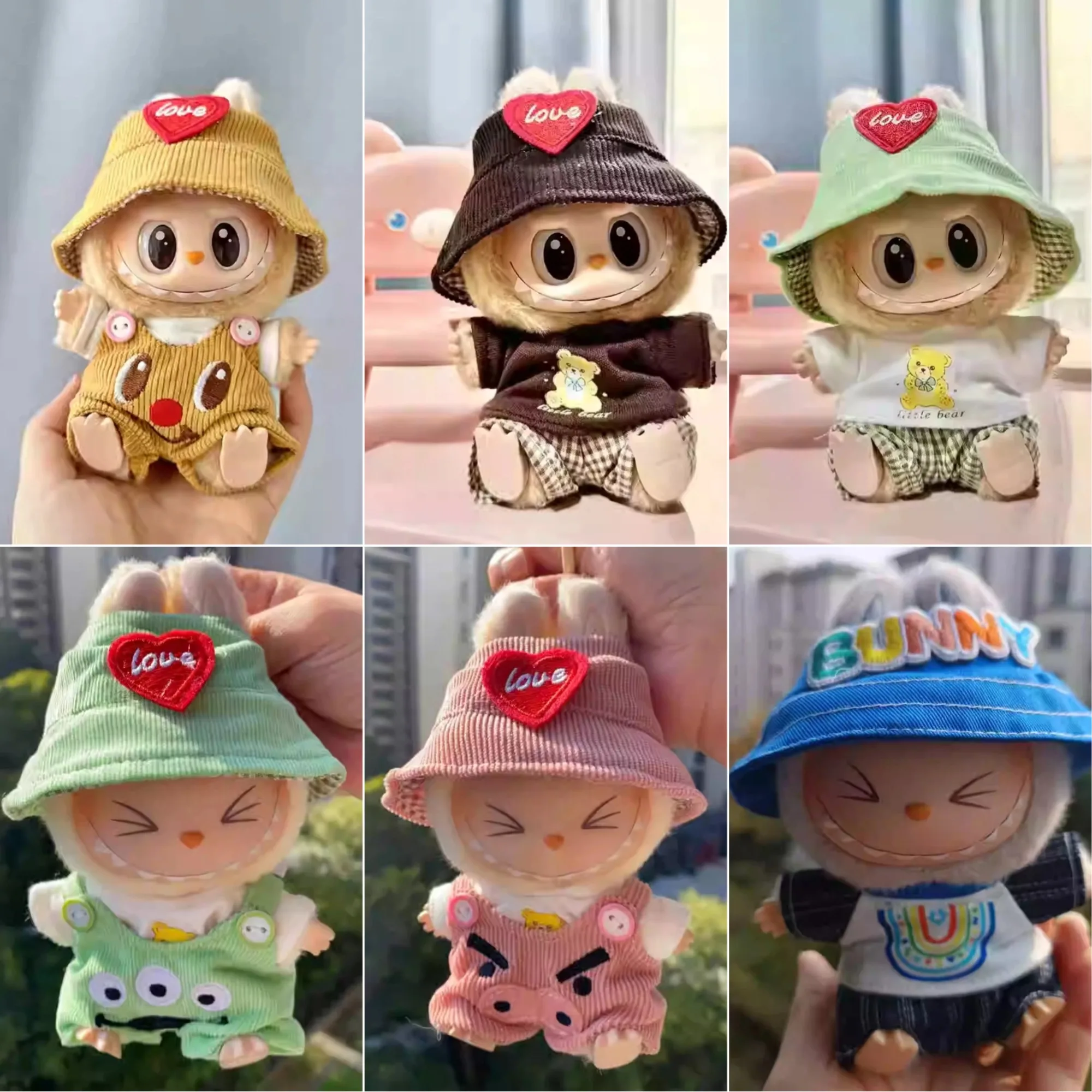 

Labubu Doll Clothing 17cm Universal Suspender Pants Hat Set Plush Doll Outfit Accessories Collection For Labubu I/II Idol Dolls