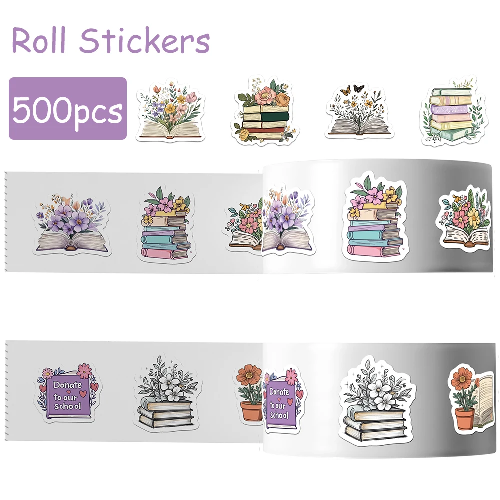 500pcs Reading Flower Roll Stickers Decals For Phone Bottle Scrapbook Luggage Refrigerator DIY Aesthetic Waterproof Stickers