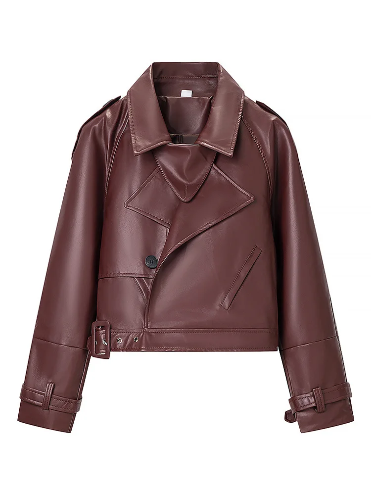 HH Women Fashion Solid Button Turn-down Collar Street Style Coat Women Long Sleeves Casual Pockets Motorcycle Leather Jacket