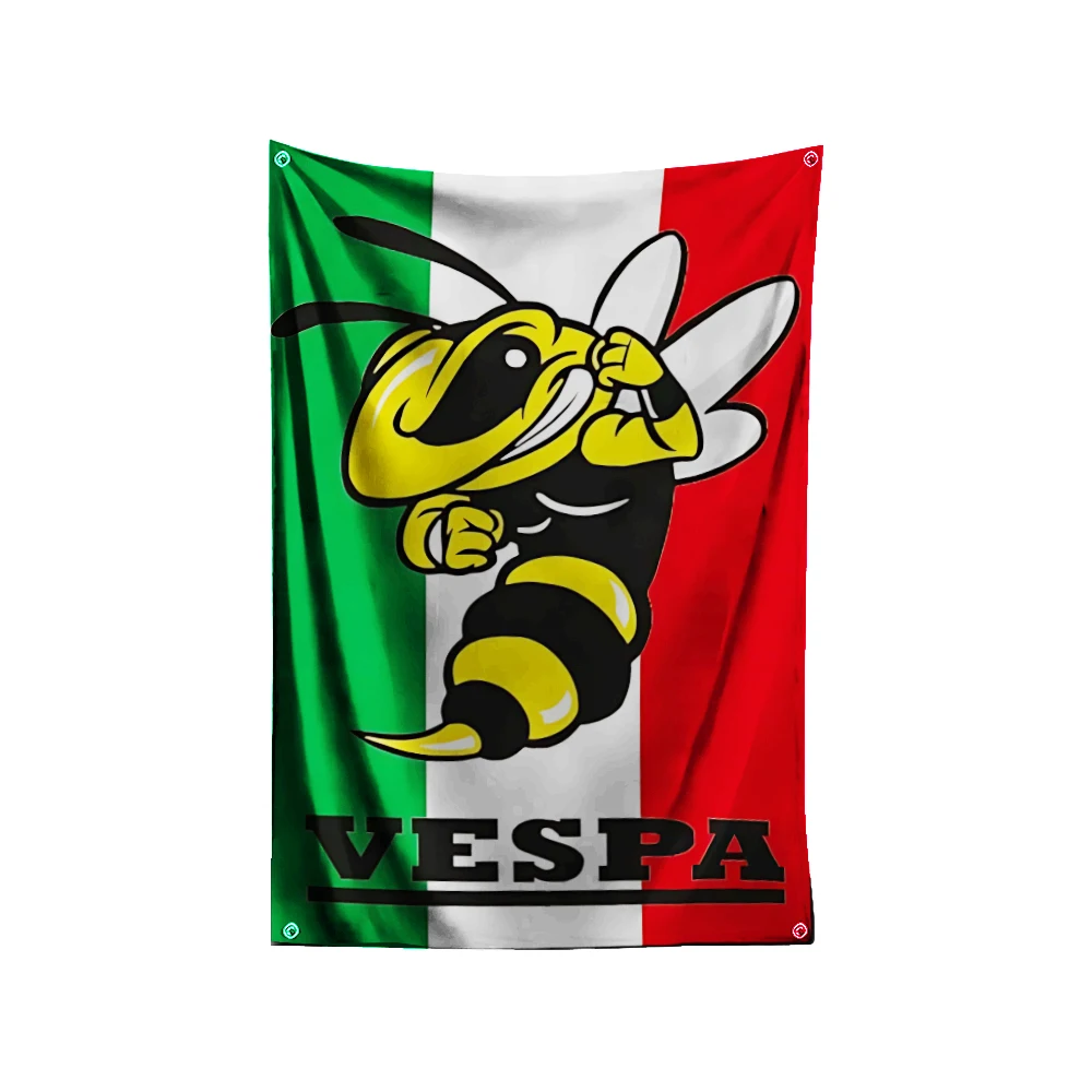 Italy Vespa Scooter Flag Polyester Digital Printing Banner 4 Sizes for Garage Wall Art Out Door Decoration With Brass Grommets