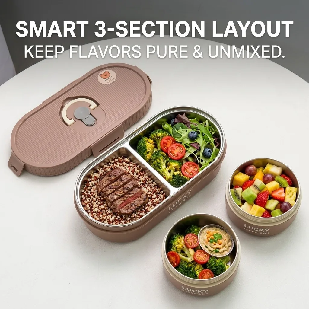 Microwave Safe 304 Stainless Steel Bento Box Leakproof Portable Lunch Box Set Thermal Food Container For Office Adults Kids - view 5