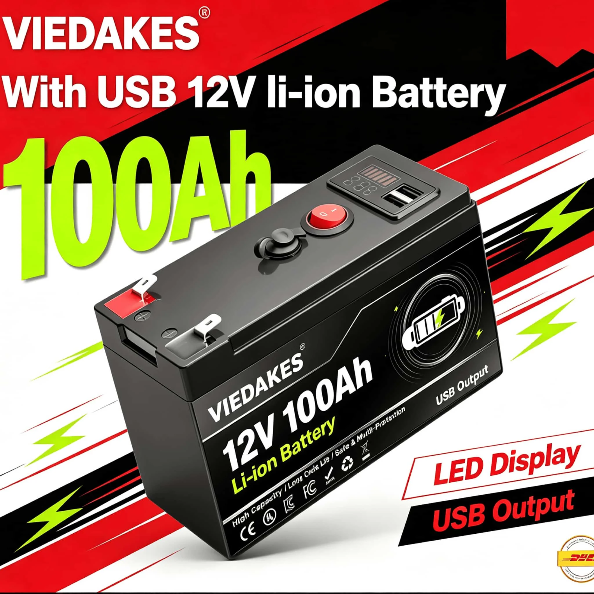 LCD Voltage Display 12V LiFePO4 Battery Pack 40Ah-100Ah Dual USB Output Rechargeable Battery For Outdoor Audio
