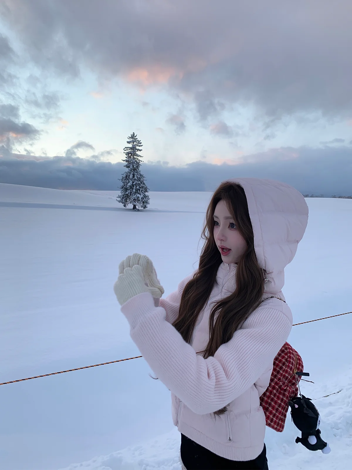 

Зимняя куртка Lanlan's Wardrobe Happin Cloud с вязаными вставками, воротником-стойкой и капюшоном, женская, новая, теплая, из полиэфирного волокна