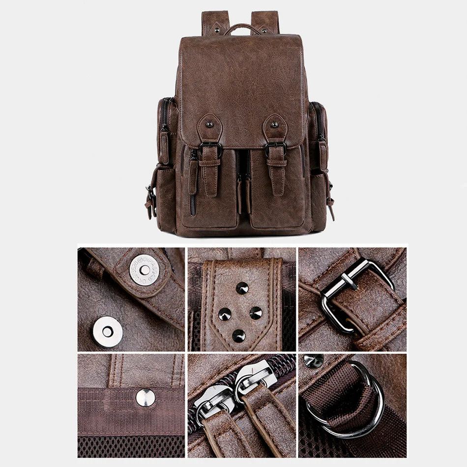 Mochila Vintage de cuero suave para hombre, bolsa de viaje impermeable para ordenador portátil, negocios de lujo, s Urban 15,6