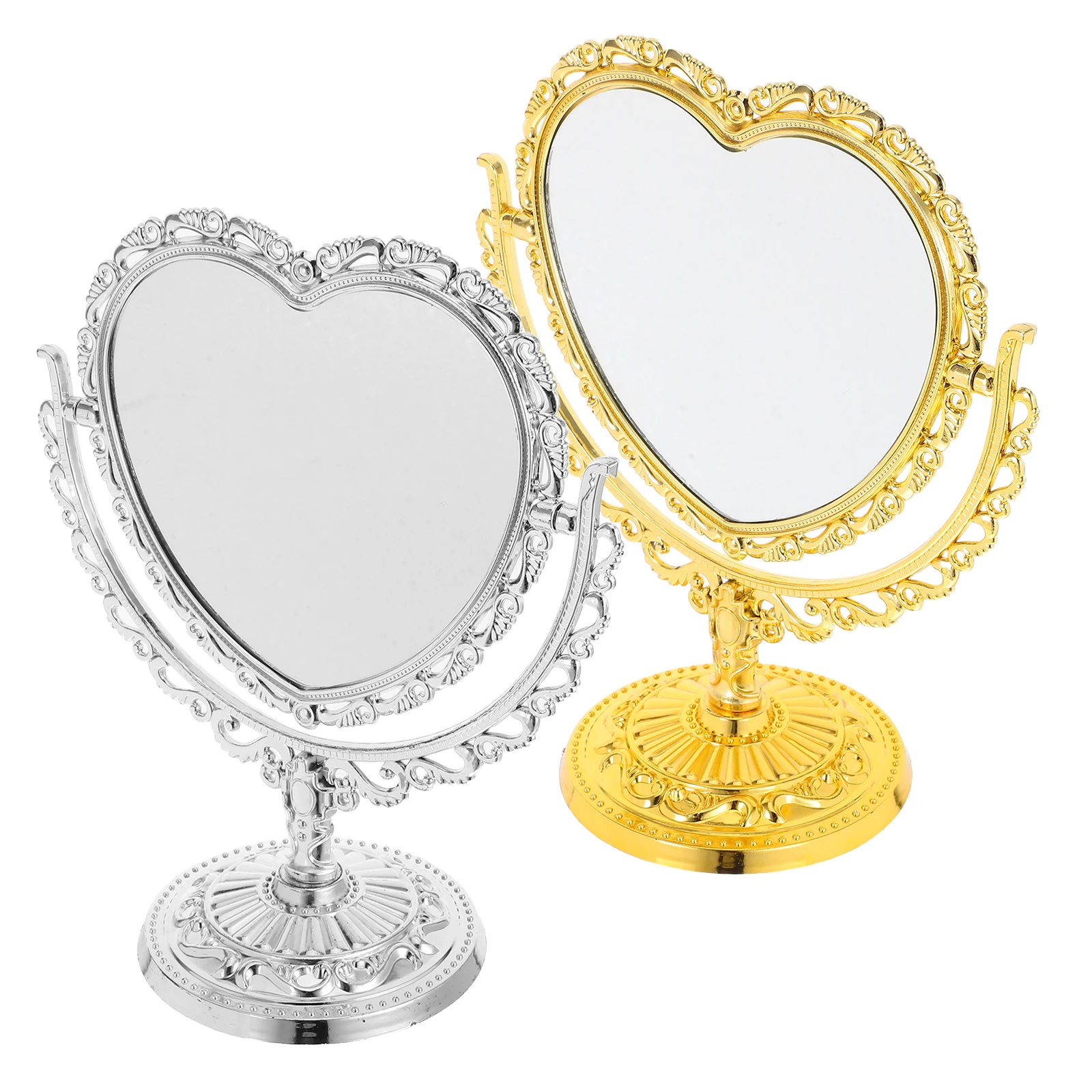 

2pcs Heart Shaped Makeup Mirror Vintage Desk Dresser Mirrors for Bedroom Tabletop Rotating Swivel European Style Heart Shape