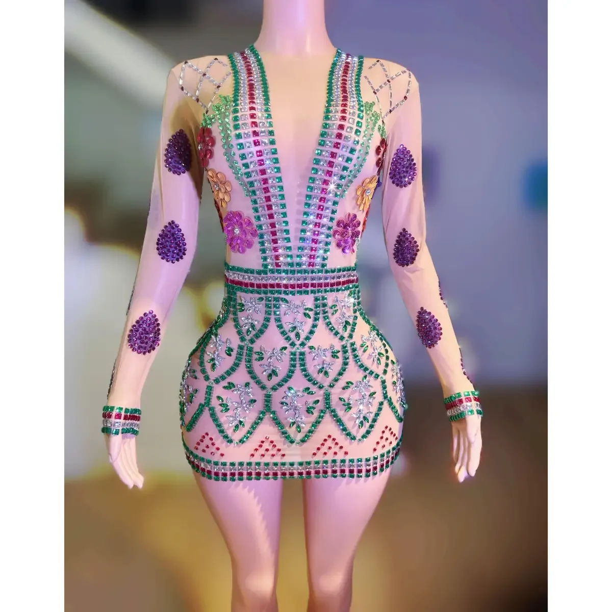 

Nightclub DJ Bar Female Singer Stage Performance Costume Sexy Full Diamond Deep V Hip Bag Skirt Dance Team Party Theme Show