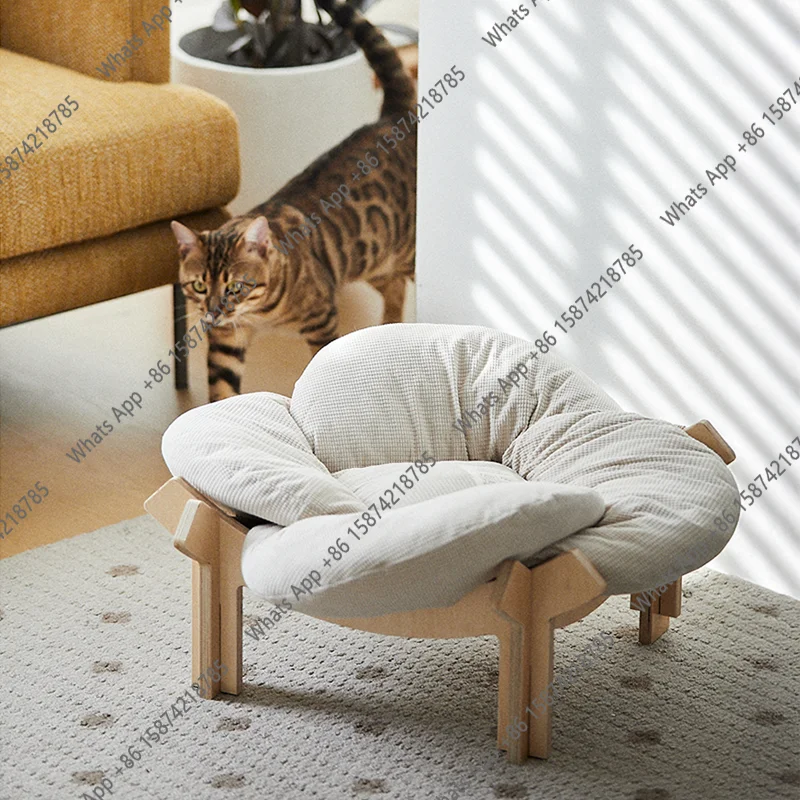 C Creative Petal Nest, Birch Structure Comfortable Pet Nest, With Soft Cushions, Free Combination, Living Room Footstool