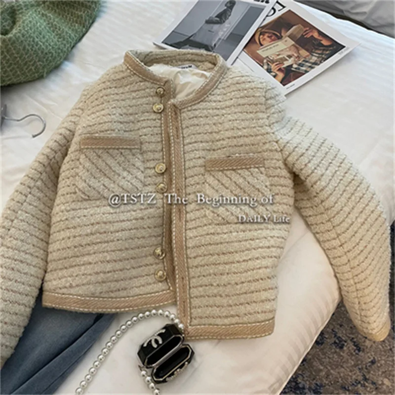 Woollen Short Coat For Women Spring and Autumn 2022 New Commuting Versatile Korean Version Short,Round Neck Top in Solid Color X