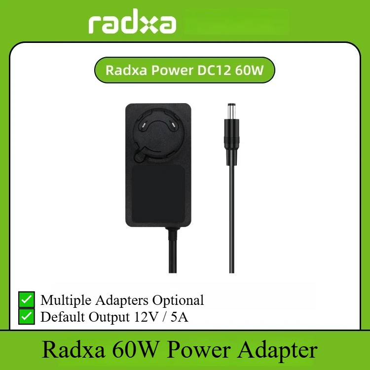 Radxa DC 60W Power Adapter, 12V 5A Output, 5525 DC Jack, Compatible with Radxa ROCK 5 ITX
