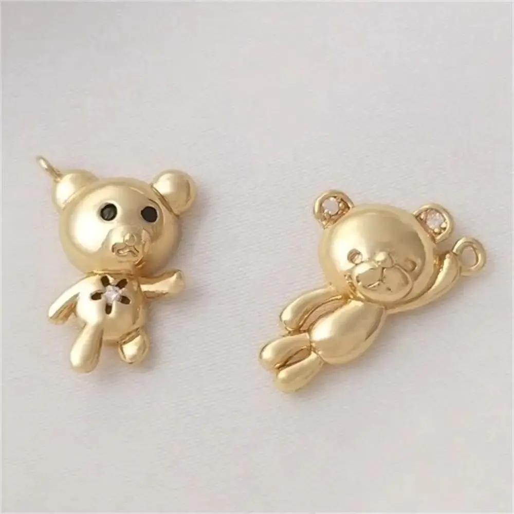 

14K Gold Inlaid Zircon Cute Teddy Bear Pendant Handmade DIY Bracelet Necklace Earring Pendant K200