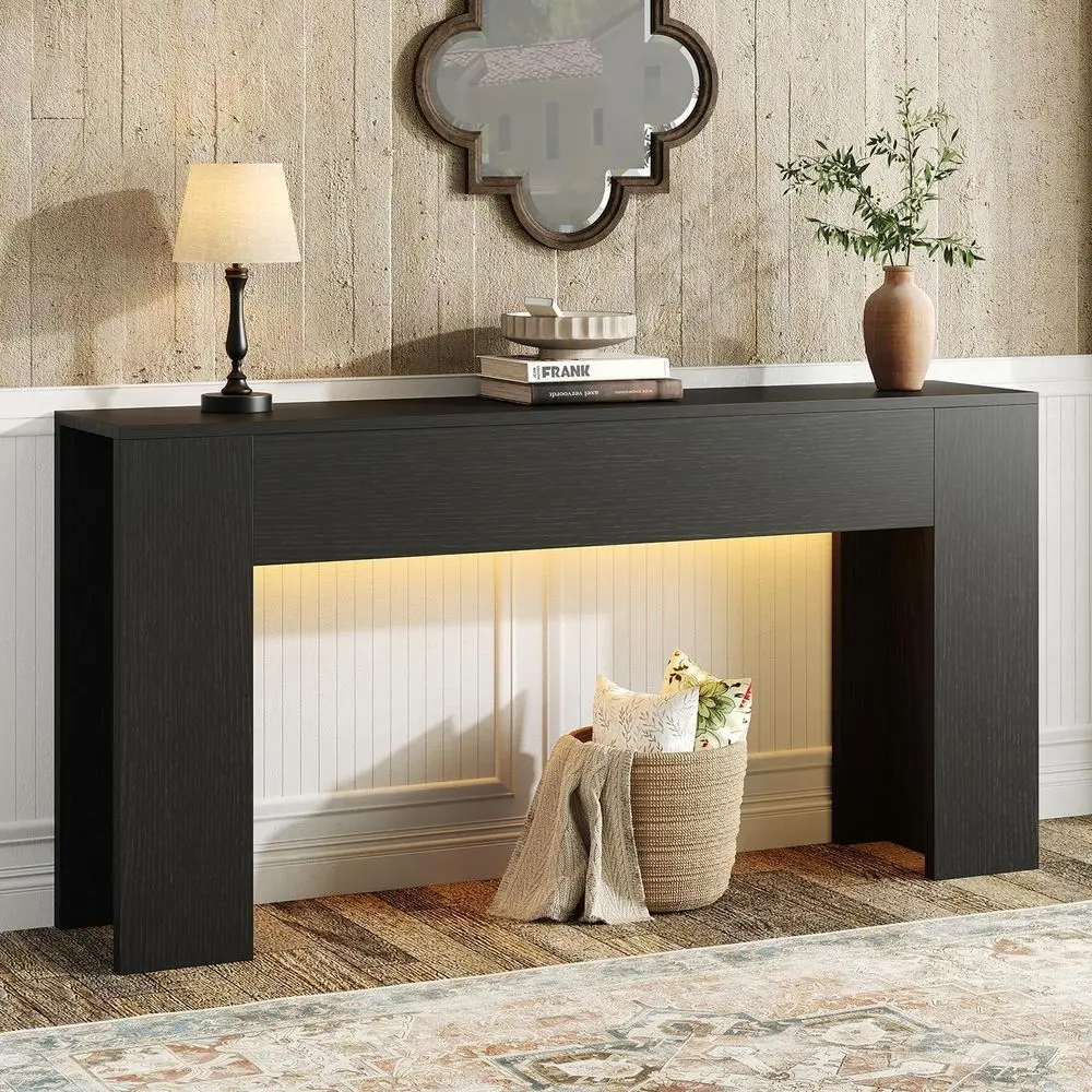 63 RGB LED-lit Extra Wide Thick Sofa Table for Entryway, Hallway, Living Room in Black