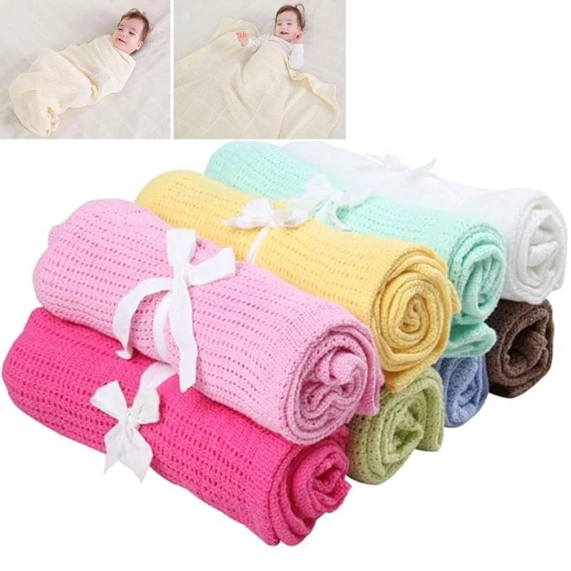 2枚組-ベビーコットンブランケット、柔らかく通気性のあるベビーブランケット、綿100-、セルラーニットおくるみブランケット、ベビーシャワー