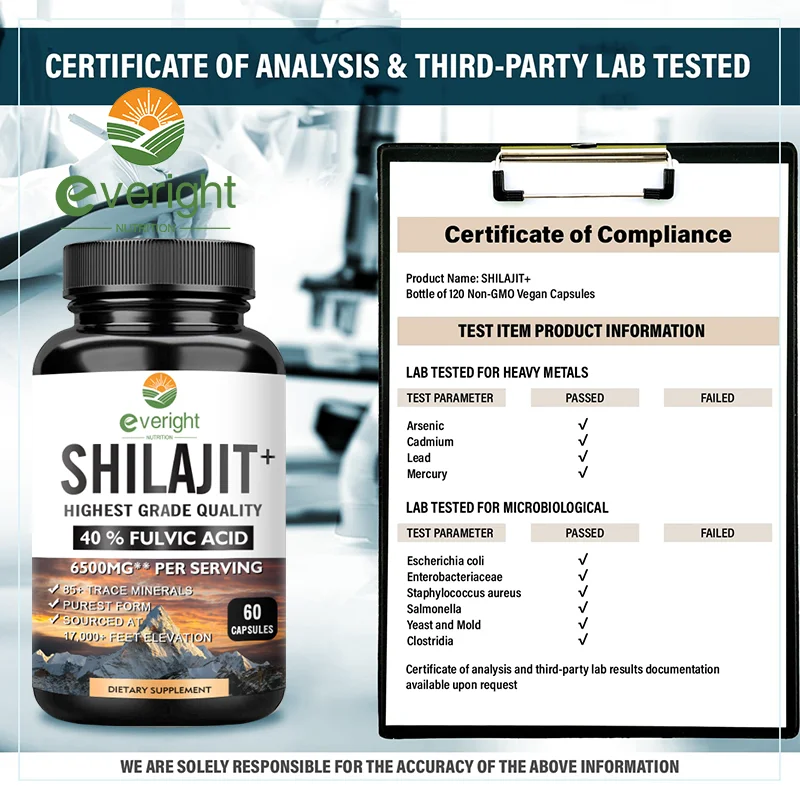 Shilajit Capsules 6500mg with 40% Fulvic Acid | Authentic Himalayan for Energy, Muscle Strength & Immunity, Endurance for Body