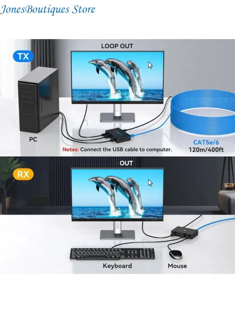 

120M USB KVM HDTV Extender 1080P CAT5e Cat6 RJ45 Ethernet Cable Video Receiver Extension Converter for Mouse W8KE