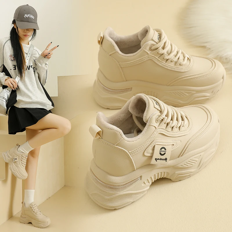 Zapatillas de deporte cálidas con forro polar de invierno para mujer, antideslizantes y resistentes al desgaste, modernas y versátiles, HT888-1