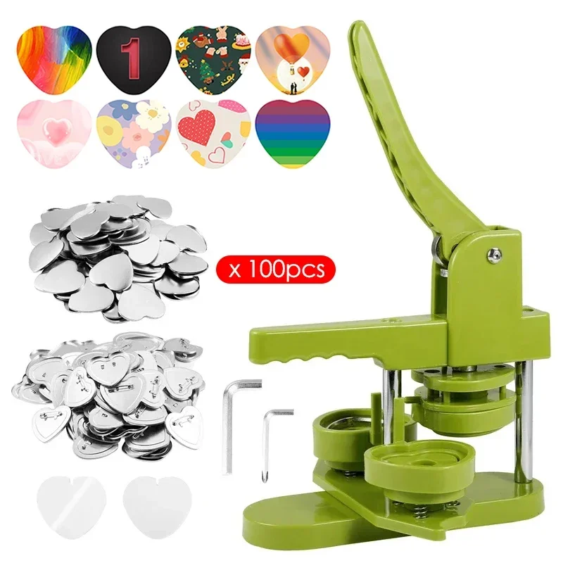 

Heart Shaped Button Badge Maker Machine DIY Pin Button Making with 100Set Button Parts Household Badge Punch Press Machine