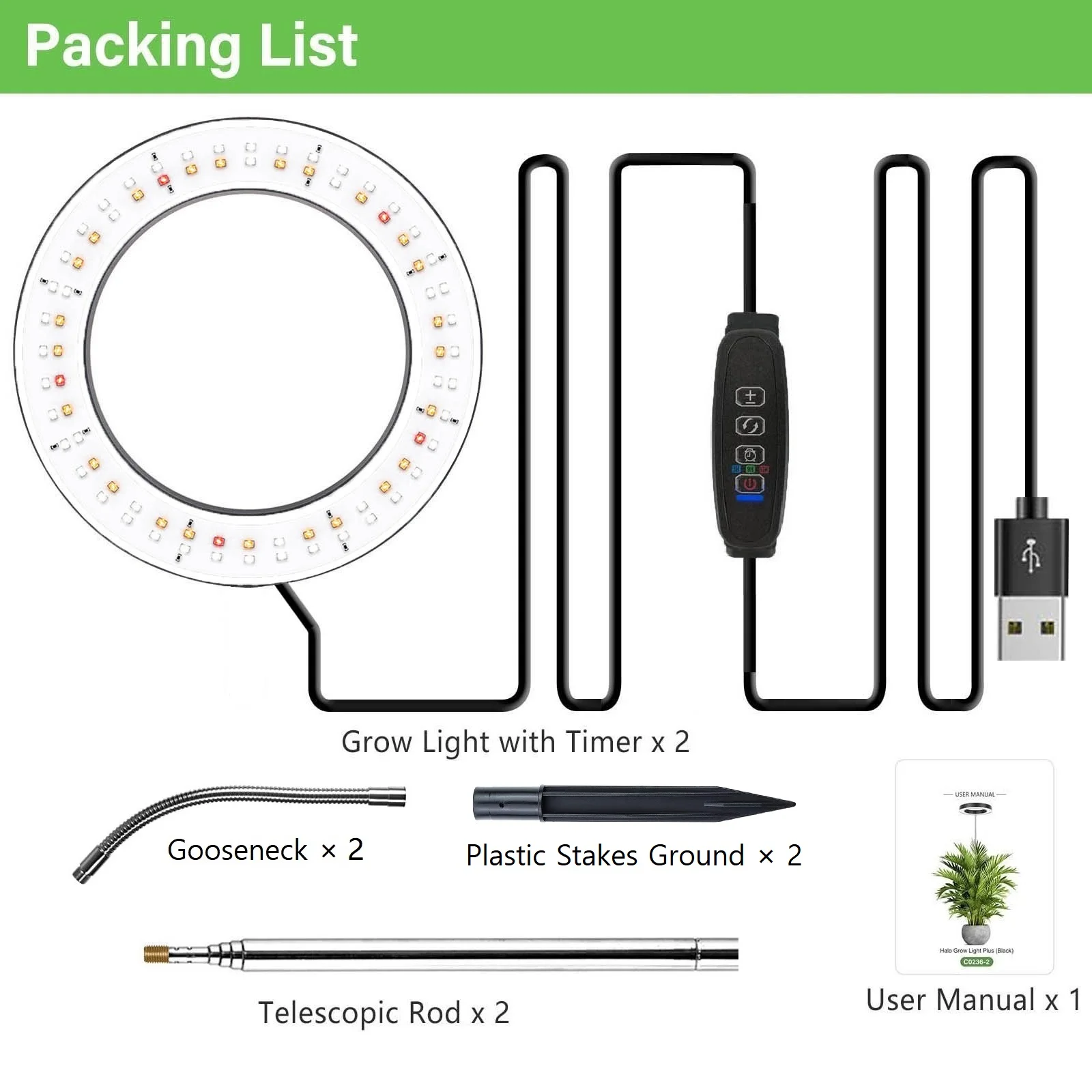 LED Grow Light Stand para plantas de interior, Full Spectrum Desk Growth Lamp com 8h, 12h, 16 temporizador, altura ajustável, 40.1-152cm, 5V, 2A