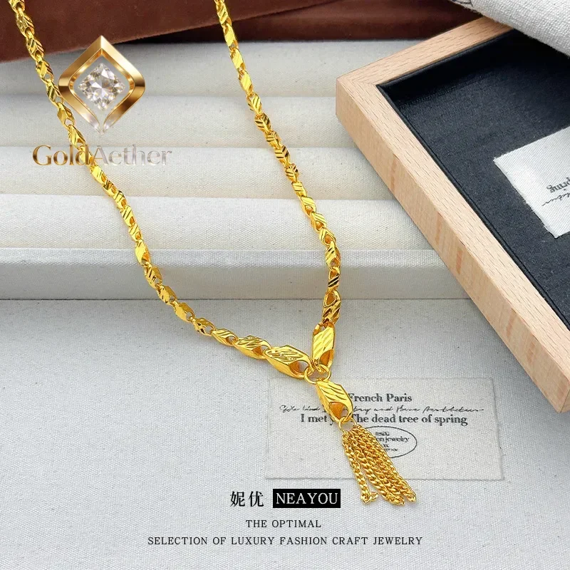 

GoldAether Flower Melon Seeds Tassels 9999 24K Real Gold Necklace for Women Niche Light Luxury High-end Necklace