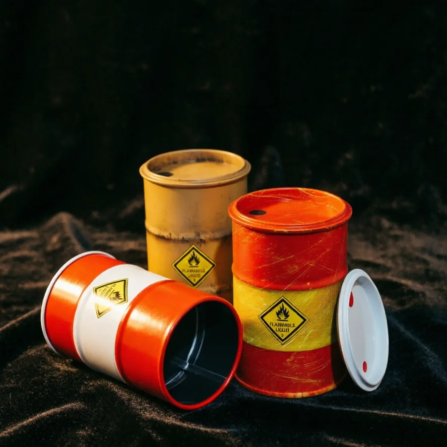 

Chemistry Oil Drum Model Iron Mini Oil Drum Model War Games Scene Model Storage Box Desktop Decoration Car Model for Boys Gifts