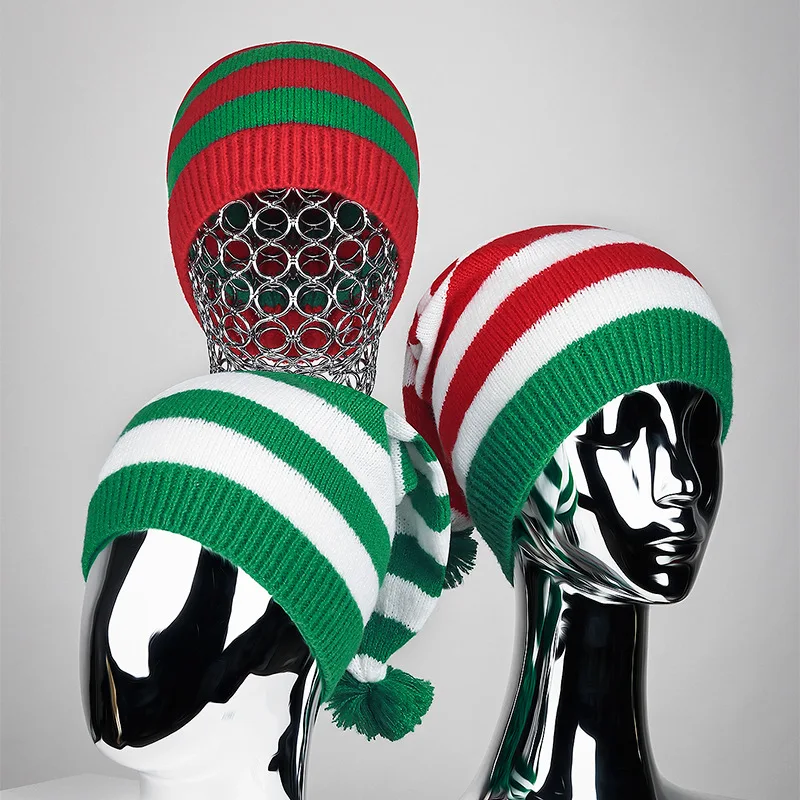 빨간색 녹색 크리스마스 니트 모자 축제 분위기 장식 비니 모자 유니섹스 친구에게 최고의 휴일 파티 선물을 제공하는 데 적합