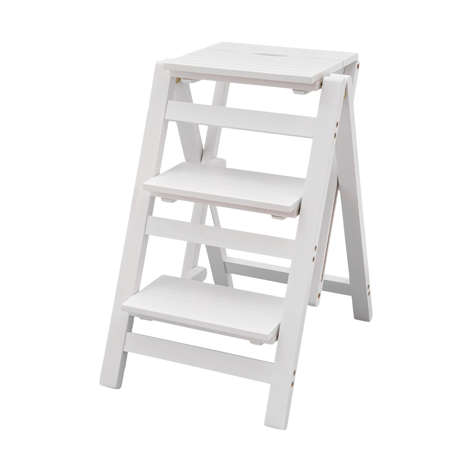 3 Step Folding Step Ladder Anti-Slip Wide Pedal 220lbs Pine Ladder Sturdy Step Rack Working Stools for Garage Home Outdoor Work