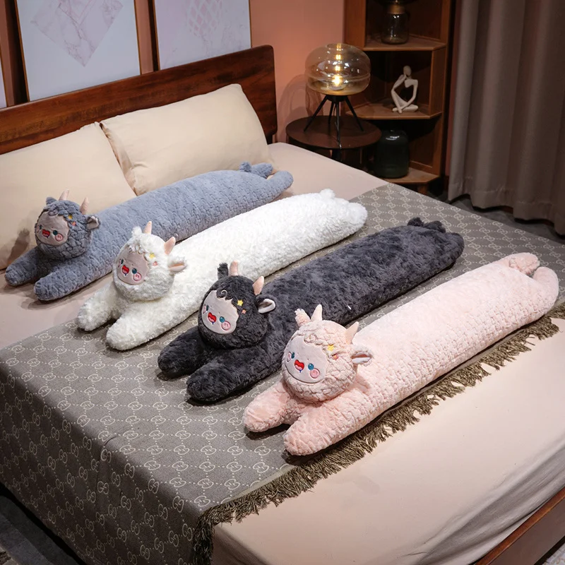 Cute Sheep Long Plush Pillow White Pink Gray Choices Multi Size Huggable Body Cushion for Sleep Comfort Companion Gift Idea