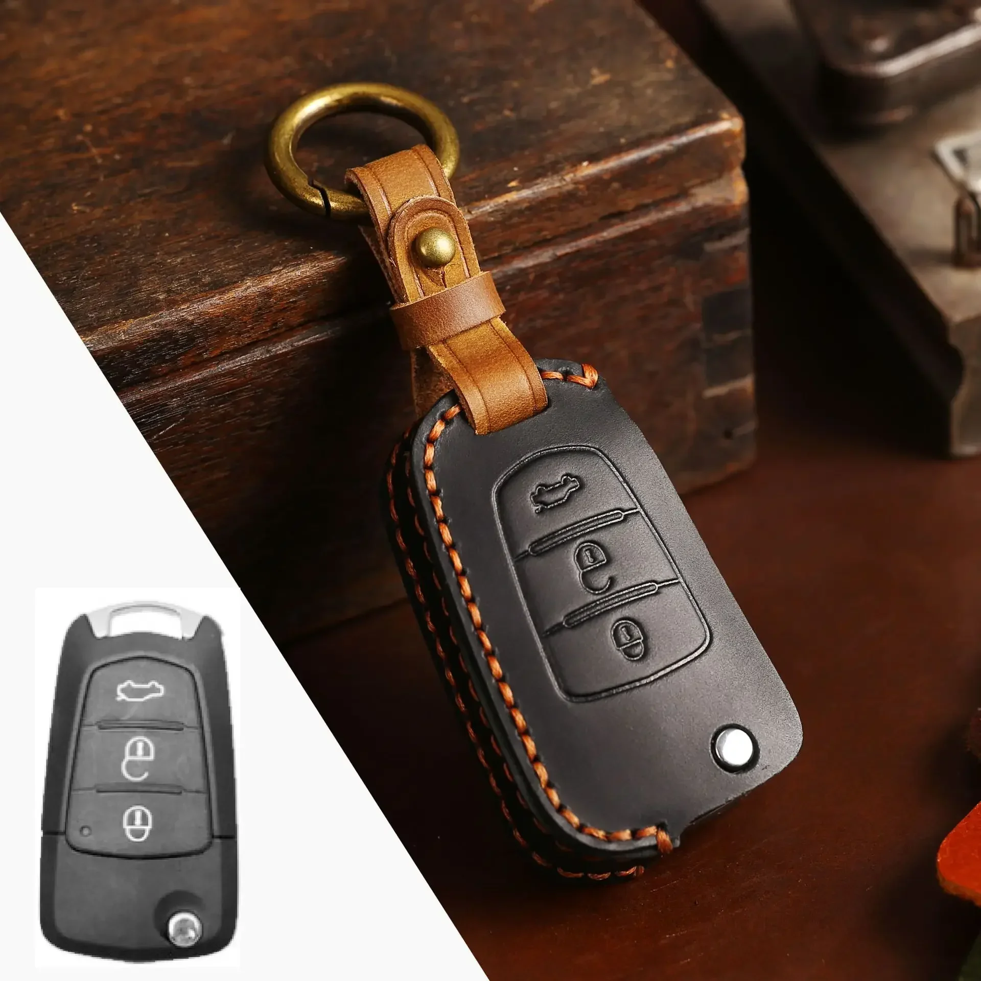 Car Fob Key Case Cover 3button Flip Remote Accessories Leather Protective Holder Shell Kechain for FAW Haima S5 M3 M6 S5 Young