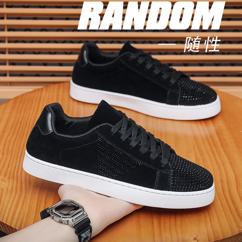 أحذية رجالية عادية رجل من جلد الغزال الماس أحذية رياضية عصرية عصرية أحذية رياضية متخصصة ملهى ليلي روح أحذية رجالي حجر الراين