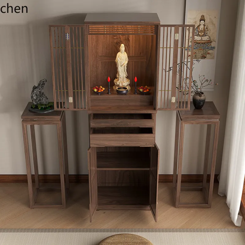 CZ Black Walnut Buddha Shrine Buddha Cabinet Home Simple with Door God of Wealth Cabinet