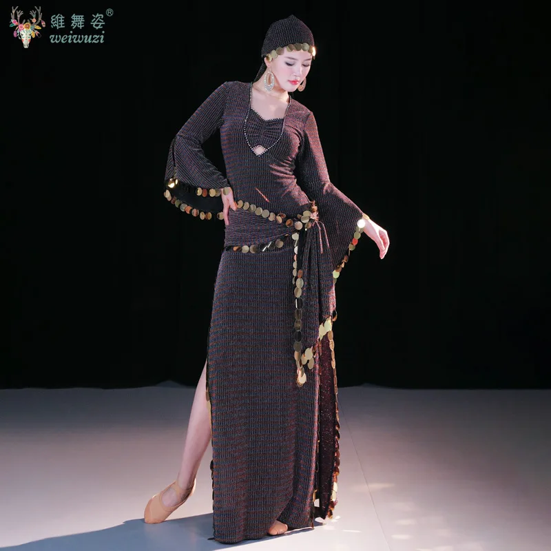 فستان مُصمم حسب الطلب للرقص الشرقي للنساء فساتين تدريب شعبي بلدي ترتر وشاح الورك أداء شرقي رداء مسابقة Saidi