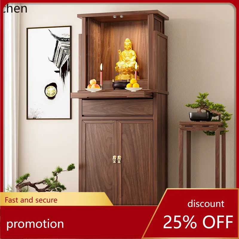 

Cz black walnut buddhist niche standing cabinet with door casual god of wealth cabinet modern solid wood niche guanyin altar