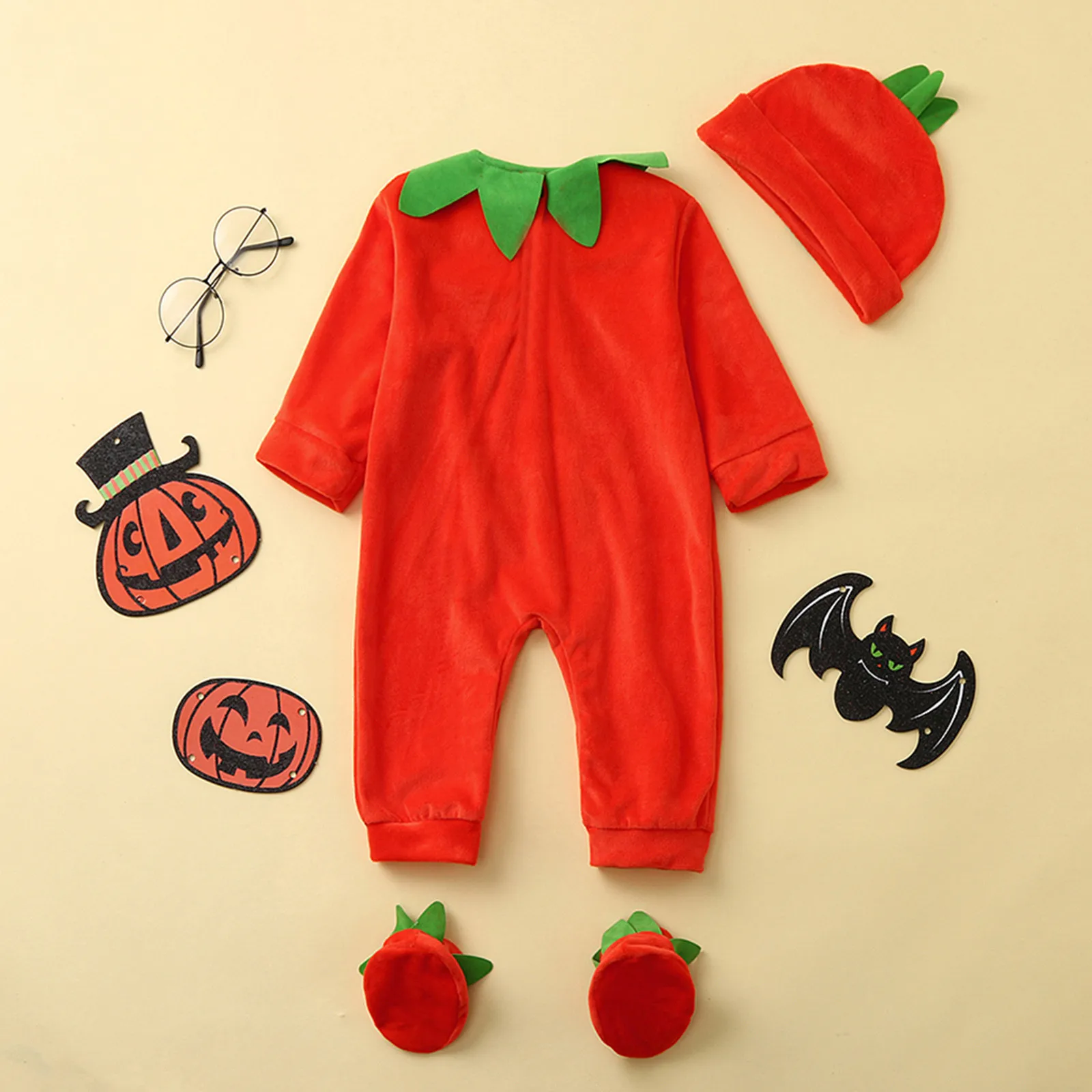 0-3 Years Halloween Costume for Infant Boys Girls Sleeveless Hood Jumpsuit Baby Party Cosplay Pumpkin Warm Soft Cotton Clothing