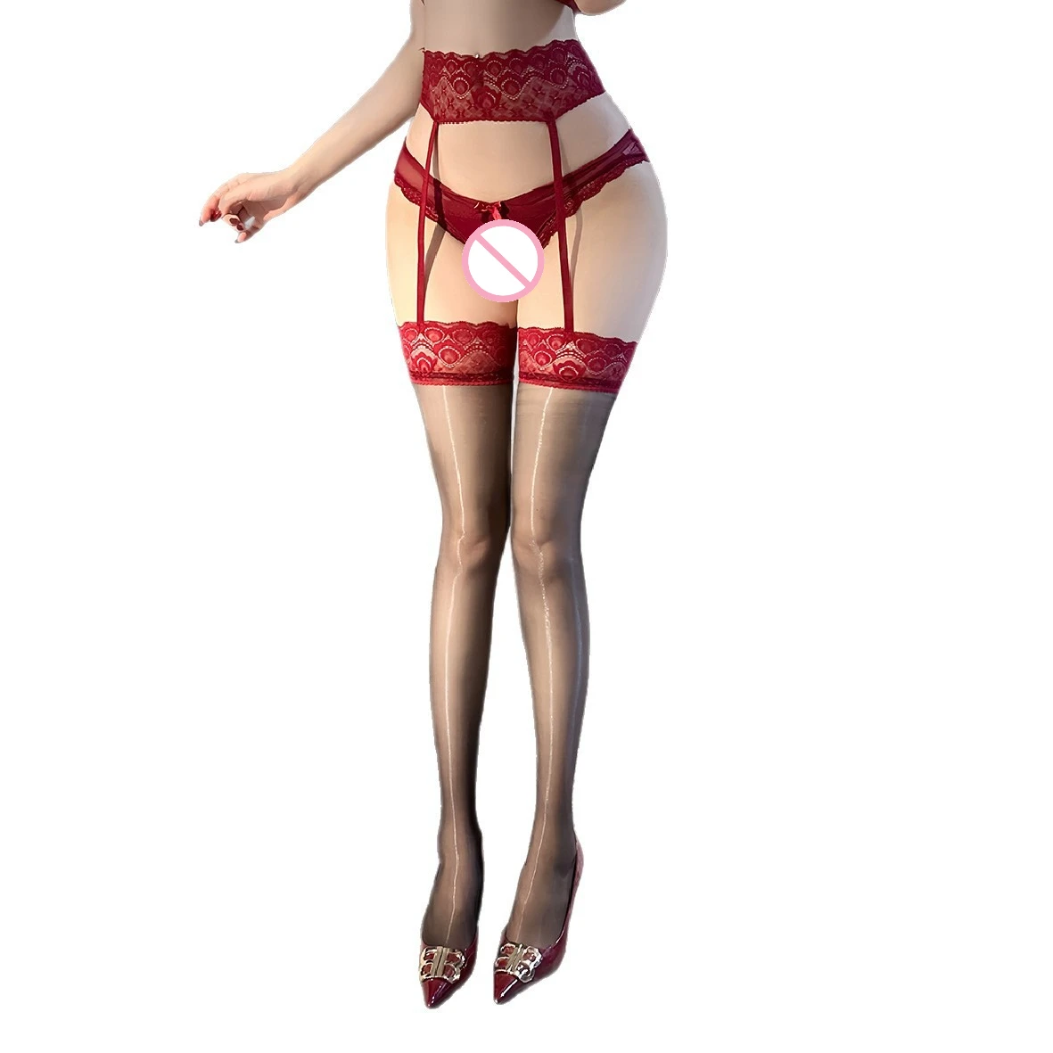 المرأة طويلة مرنة انظر من خلال أنبوب لينة مثير الدانتيل الرباط بلون جوارب مريحة لامعة رقيقة جدا لا خلع الجوارب #4