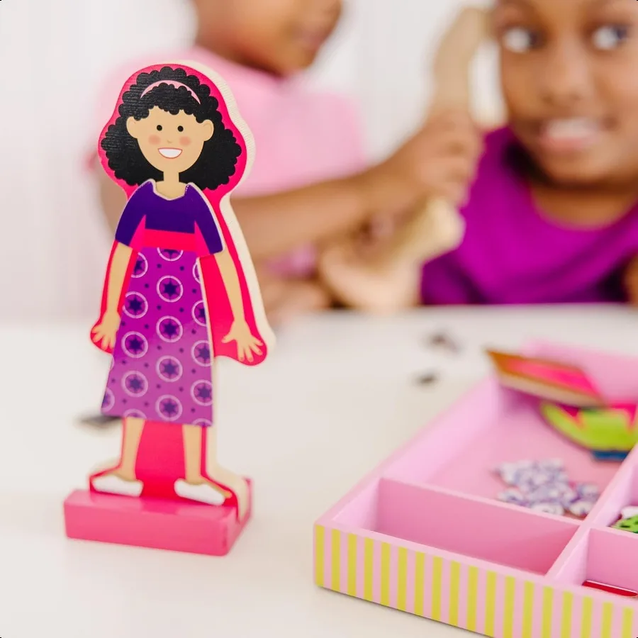 Melissa Doug Abby and Emma Magnetic Wooden DrUp Dolls Play Set 55+ Pieces Magnetic Dolls Pretend Play Preschool Toys for 3+