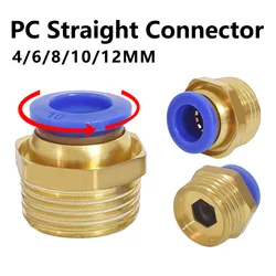 50/100PCS 1/8 1/4 3/8 1/2 4/6/8/10/12mm Male Pneumatic Air Connector Fitting PC Thread Hose Fittings 4-m5 Pipe Quick Connectors