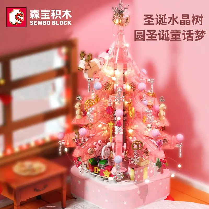 

SEMBO BLOCK Christmas Tree Crystal Music Box Building Blocks Educational Toy for Girls Christmas Gift