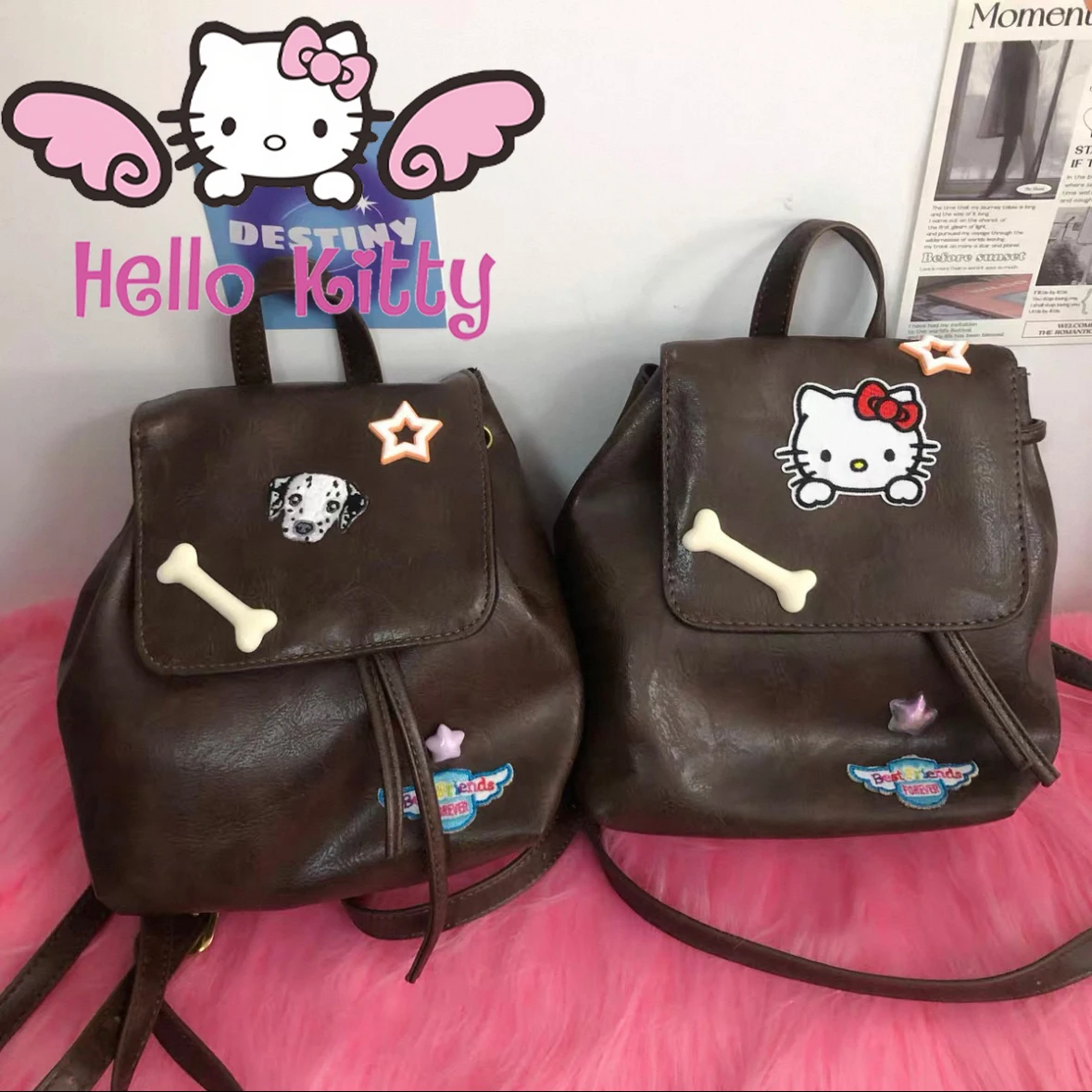 

Рюкзак My Kitty Hello Kitty в стиле ретро, пентаграмма ручной работы, простая и универсальная сумка для собак, модный женский рюкзак для отдыха, подарок