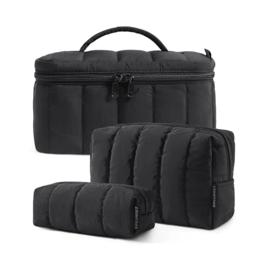 

Travel Makeup Bag for Women, 3 Pcs Puffy Padded Cosmetic Organizer Bag, Large Toiletry Case and Small Purse Pouch for Gym, Work