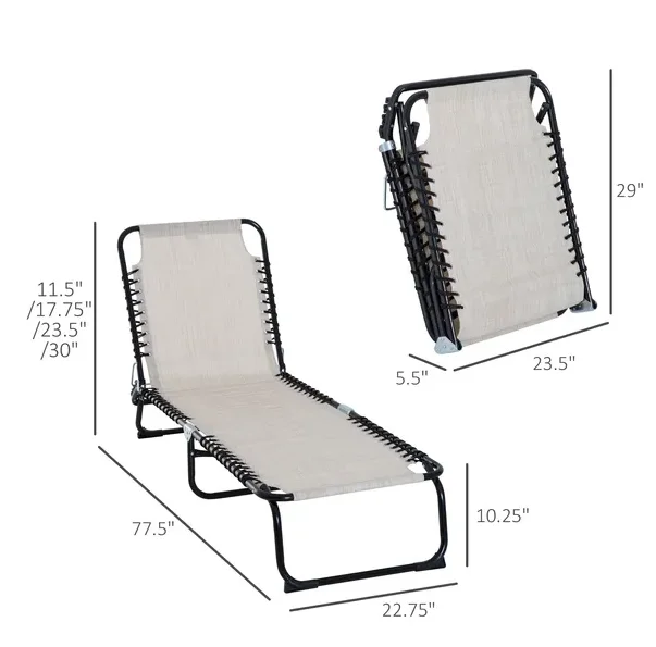 Outsunny Cream Reclining Mesh Lounge, Outdoor Breathable Chaise Bed