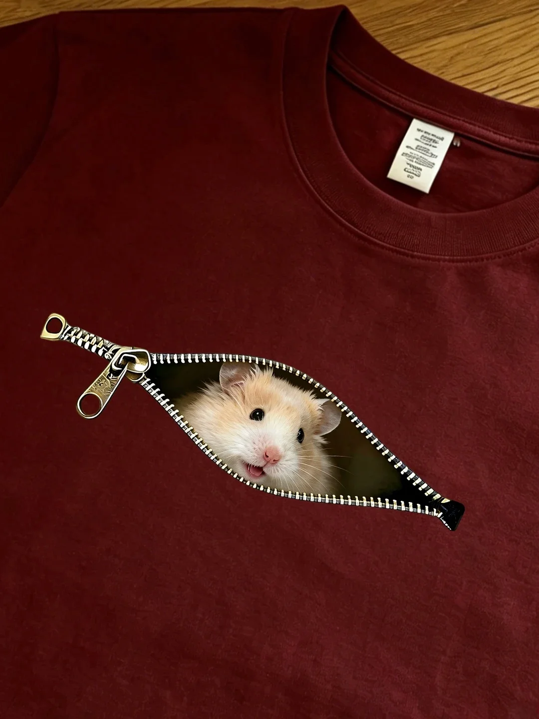 Cute Zipper Cartoon Golden Retriever Hamster Print Pure Cotton Loose Short Sleeve T-Shirt Summer Trendy Top for Teenagers