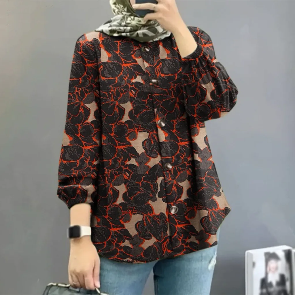 Faionable الأزهار المرأة irt فقاعة Sve طويل Sve عبر الحدود الشرق الأوسط ماليزيا جديد Sle Ele رداء علوي غير رسمي