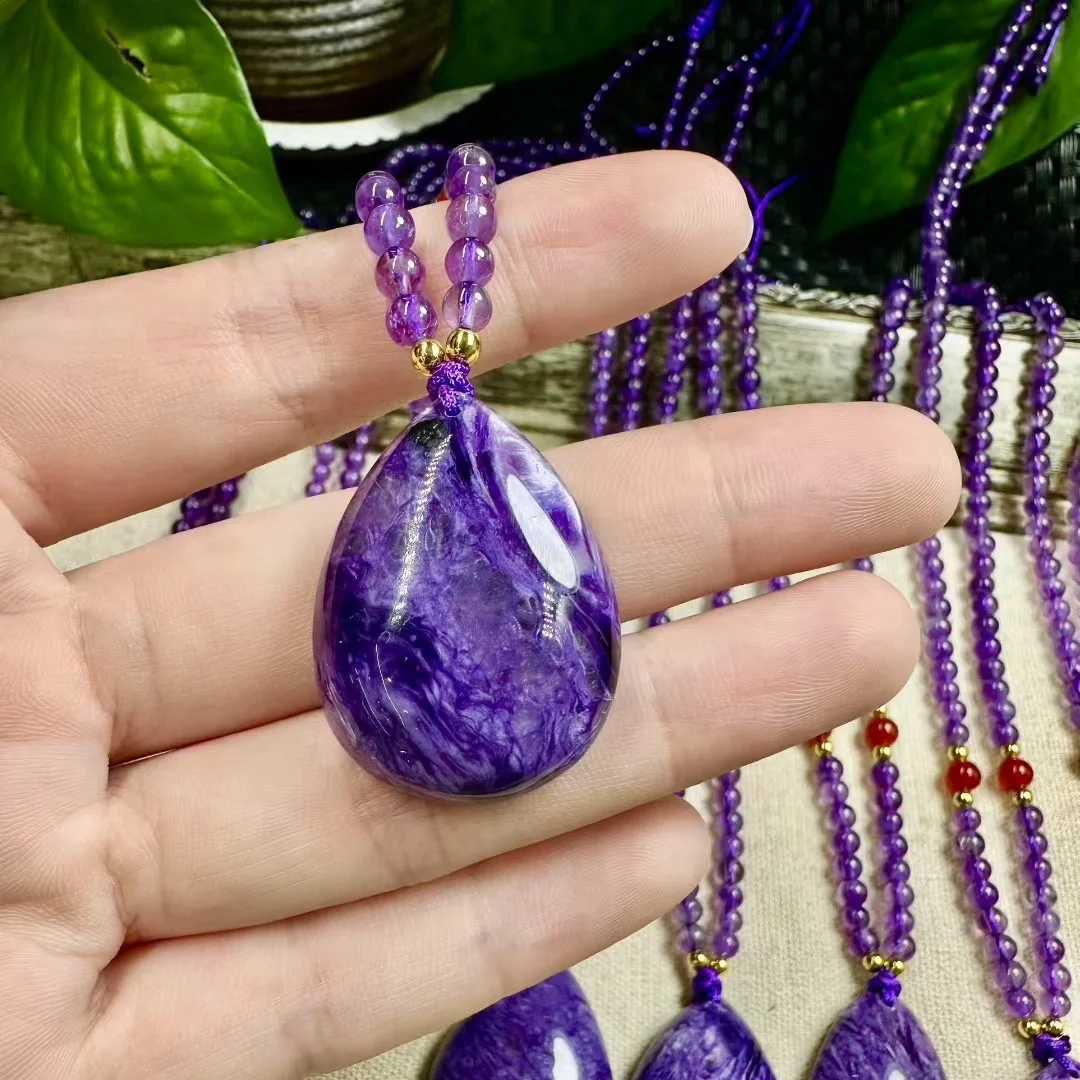

1Pc Fengbaowu Natural Charoite Pendant Water Drop Shape Reiki Healing Stone Jewelry Gift For Women Men