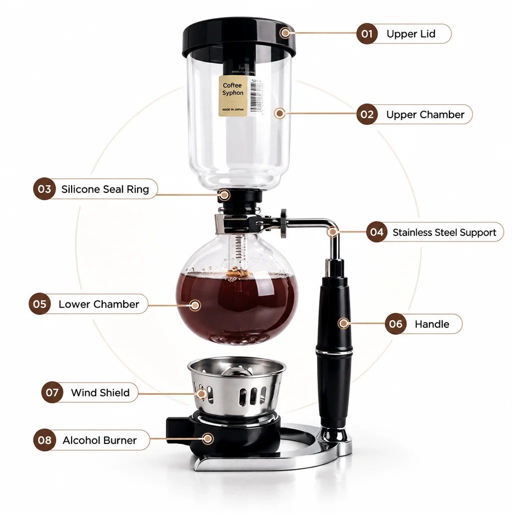 Siphon Coffee Maker Vacuum Coffee Pot Glass Syphon Brewer Complete Kit With Storage Case For Home Barista Coffee Making
