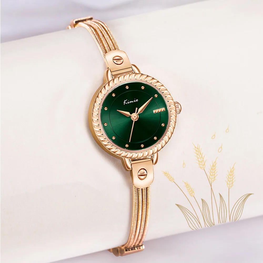 Kimio Brand Women Watch Fashion Ladies Watches Waterproof Luxury Green Dial Casual Bracelet WristWatch Women Gift Reloj Mujer