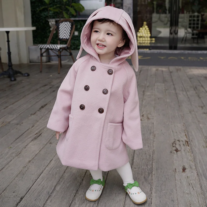 Girls Woolen Coat Jacket Windbreak 2023 Cute Warm Thicken Winter Cotton Overcoat Christmas Teenagers Children's Clothing